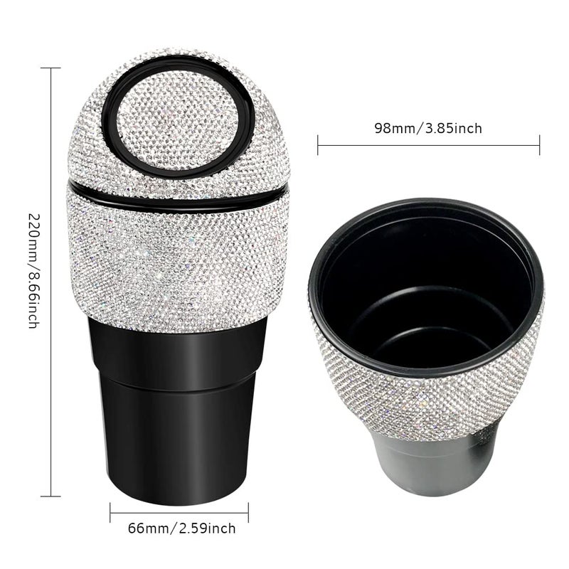 idain Bling Rhinestone Auto Garbage Can Car Trash Can with Lid Mini Garbage Bin for Automotive Car, Home, Office, Kitchen, Bedroom (White) - Image 2